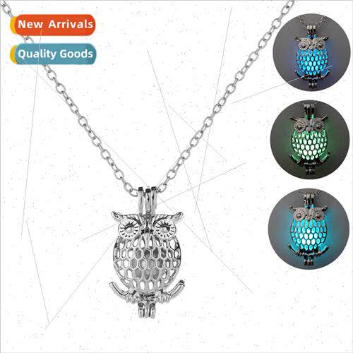 Europe Halloween Vintage Glow-in-the-Dark Owl Cage Necklace