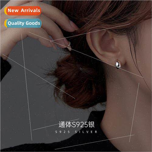 S925 silver small gold bean earrings female simple glossy ea