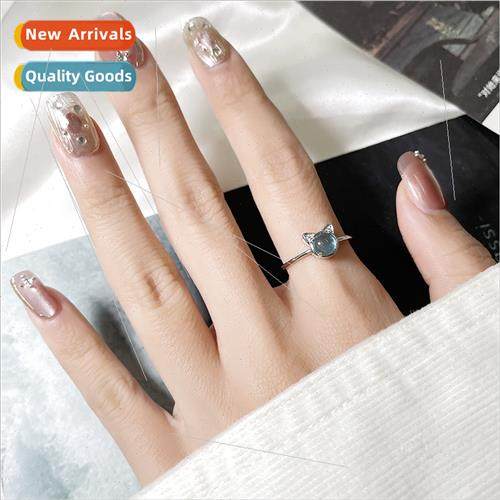 Blue Faux Crystal Cat Ring Creative Student  Kten Flash Diam