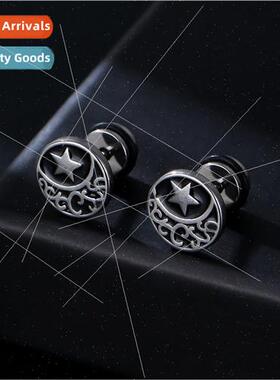 Vintage totem star moon flower pattern earrings male stainle