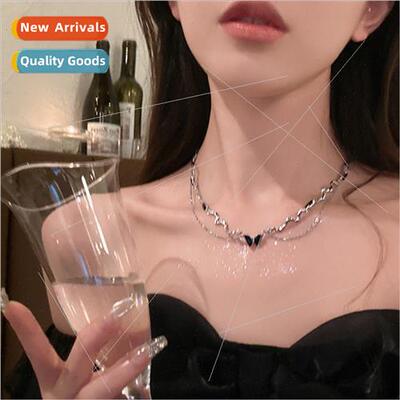 Pure Desire Double Layer Black Butterfly Necklace che Hundre