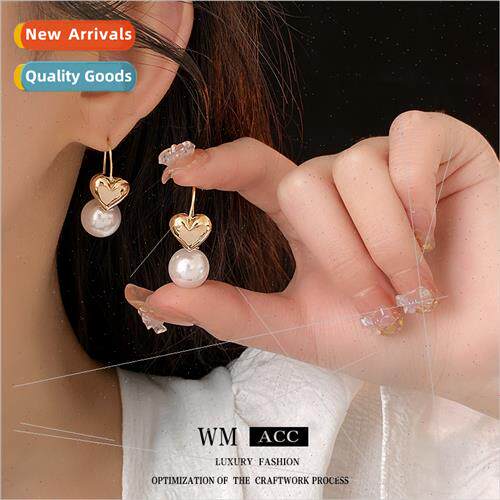 Electroplated pearl gold heart earhooks Earrings Fashion che