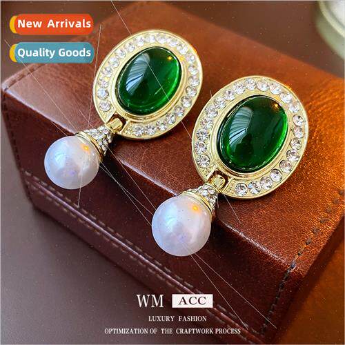 Earrings silver needle wh diamond oval resin pearl earrings
