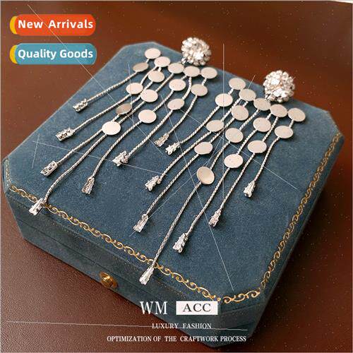 lver needle wh diamonds flowers sequins long tassel earrings