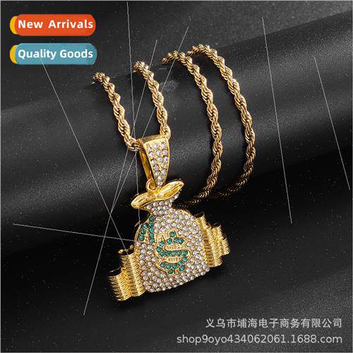 New Sex Dollar Symbol Money Bag Necklace Coin Pendant wh Dia