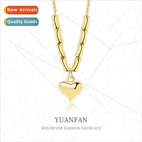 925 silver bamboo heart necklace female ins niche cold wind