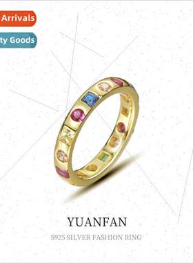 925 silver colorful zirconia ring female Europe retro ins ni