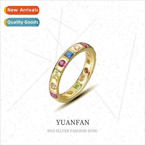 925 silver colorful zirconia ring female Europe retro ins ni