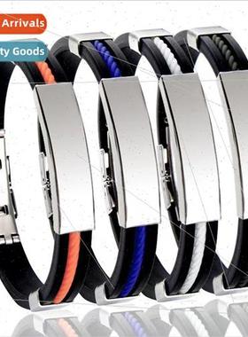 Fashion Men DIY Engraved Tanium Bracelet licone Bracelet Sta