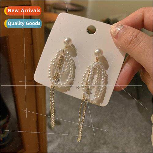 Pearl long tassel earrings female sense earrings French retr
