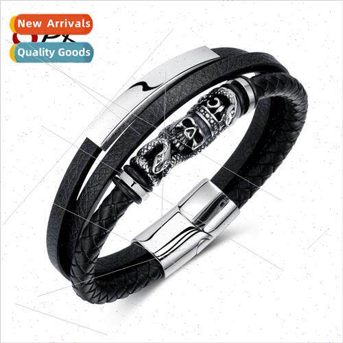 Europe vintage handmade multi-layer woven leather bracelet h