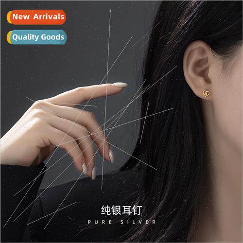 S925 silver Koreasimple love heart intertwined earrings fema