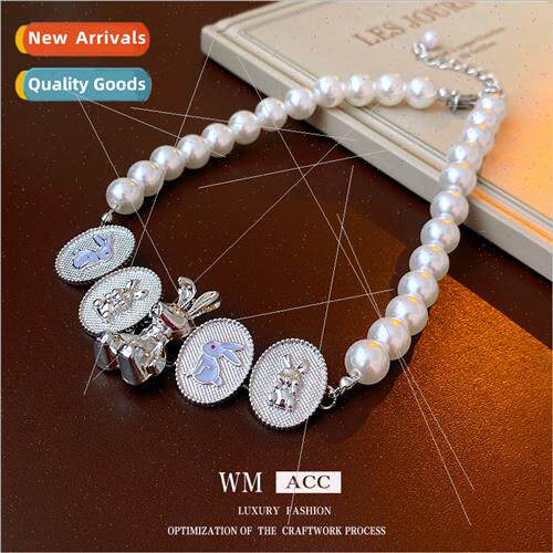 Drip oil oval metal rabb pearl necklace niche collarbone cha