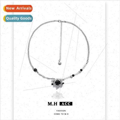 Europe black gemstone pearl patchwork necklace collarbone ch