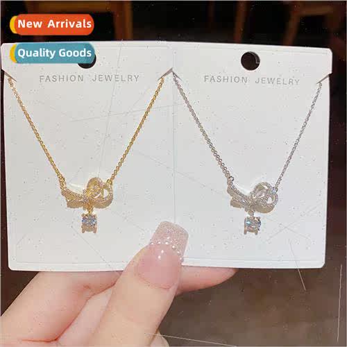 Sweet fashion simple bow hanging zirconia necklace women col