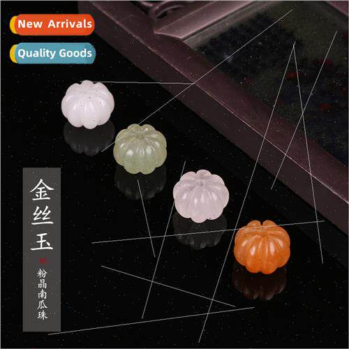 Golden Silk Jade Pink Crystal Pumpkin Beads DIY Handmade Gol