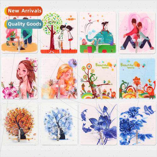 Cartoon pattern printing nail-free coat hooks no-hole plasti