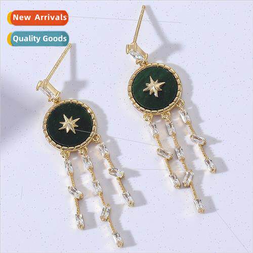 Through body silver wh zirconium gold tassel earrings female