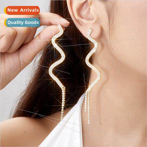 s925 silver pin snake claw chain tassel earrings full diamon