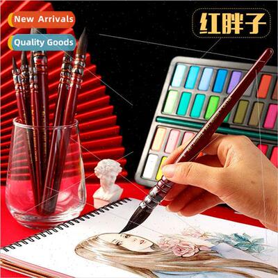 Red Fatty Watercolor Brushes Round Tip Pointed Brushes Paint