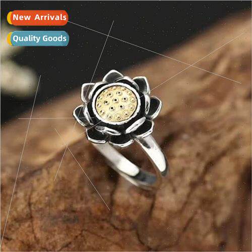 New creative vintage lotus ring men women do old thai silver