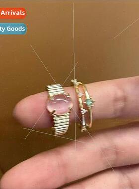 Pink cat eye stone ring female sweet niche open index finger