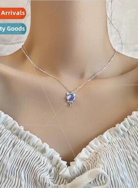 Dazzling color moonstone cat bow necklace 2023 new tide supe