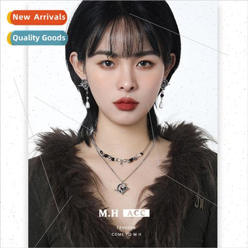 Ancient nebula crescent moon necklace stacked stone fashion