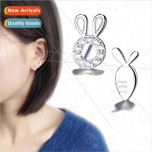 Cute hollowed out rabb earrings female Korea diamond-set ani