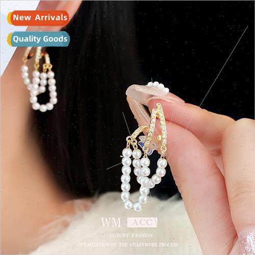 silver needle tassel long pearl earrings fashion retro work