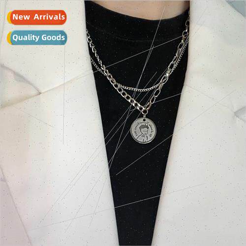 Double ltle prince necklace female ins tanium steel pendant