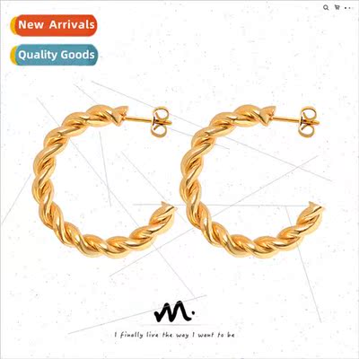 Europe grid ins big twist earrings tanium steel gold-plated
