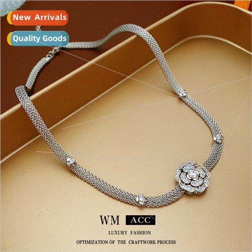 French zirconia flower snake bone hollow necklace Elegant co