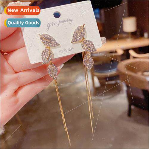 2023 summer new tide inlaid diamond leaves long two wear tas