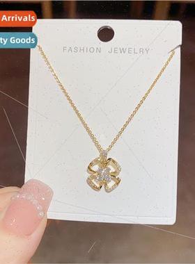 che delicate fashion zirconia four-leaf flower necklace 2023