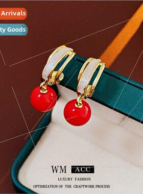 lver needle oil drop C-shaped red resin earrings retro earri