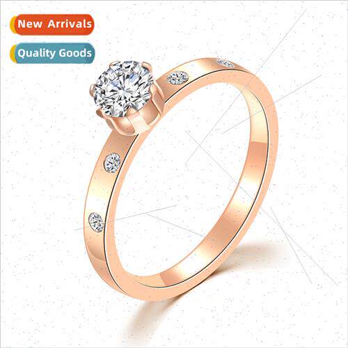 Europe simple six claw tanium steel wh diamond ring couple r