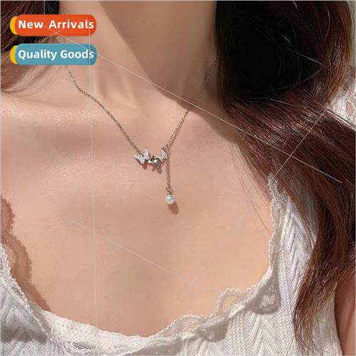 New full diamond butterfly pearl necklace female niche colla