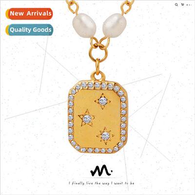 Square inlaid zirconia double-sided wearable pendant necklac