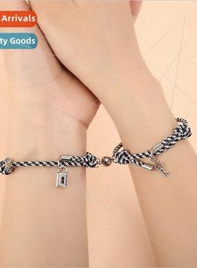 New key lock magnet attraction couple bracelet pair men wome