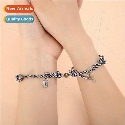 New key lock magnet attraction couple bracelet pair men wome