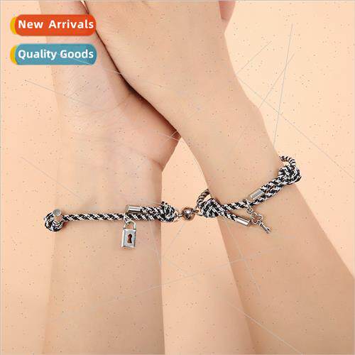 New key lock magnet attraction couple bracelet pair men wome
