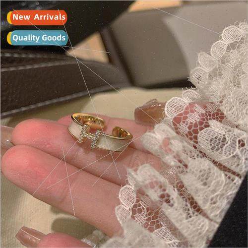 Letter H ring whe drip oil zirconia feeling open ins niche F