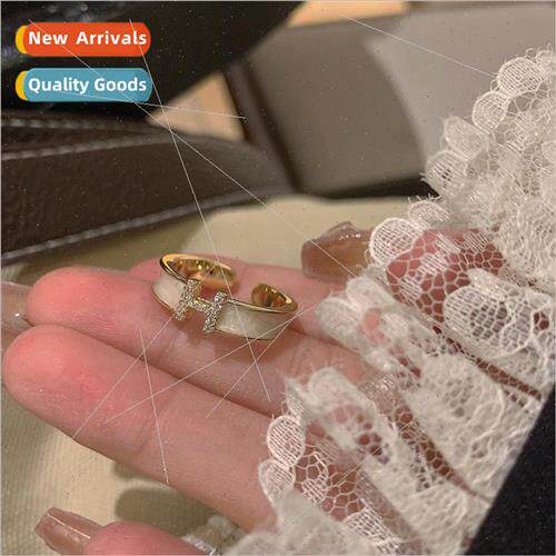 Letter H ring whe drip oil zirconia feeling open ins niche F