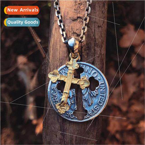 Vintage Cross Necklace Men  Hollowed Out Tramp Coin Tattoo E