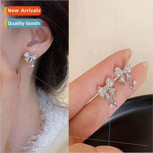 925 silver needle mangosteen bow earrings Korea niche ins ea