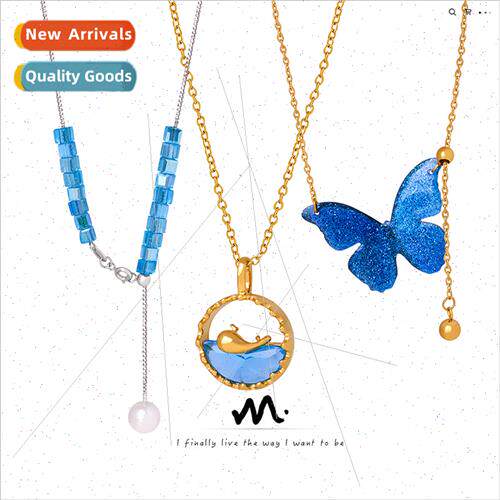 Korea ins simple tassel chain blue pendant men women tanium