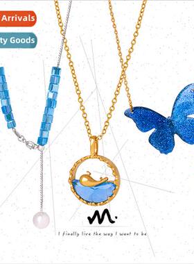 Korea ins simple tassel chain blue pendant men women tanium