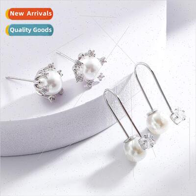 Copper inlaid zirconium gold-plated earrings female Korea fa