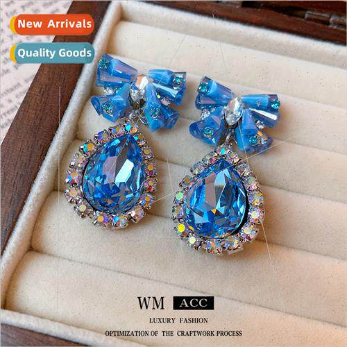 lver needle wh diamond crystal bow drop earrings new fashion